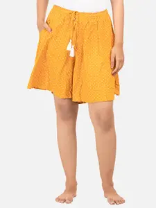 BStories Women Mustard & White Printed Lounge Shorts