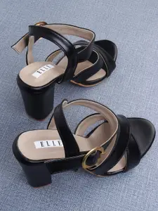 ELLE Black Solid Block Sandals