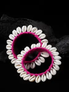 PANASH Set Of 2 Pink & Off-White Silk Thread Shell Handcrafted Bangles