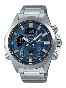 CASIO Men Blue Dial & Silver Toned Stainless Steel Chronograph Watch EX546 ECB-30D-2ADF