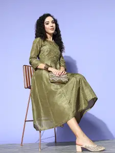 Shae by SASSAFRAS Women Olive Embellished Shimmer & Sequins Dress
