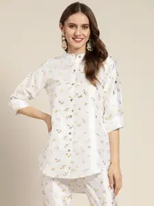 Shae by SASSAFRAS Women White Comfort Floral Printed Party Shirt