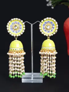 Golden Peacock Green Gold Plated Dome Shaped Jhumkas Earrings
