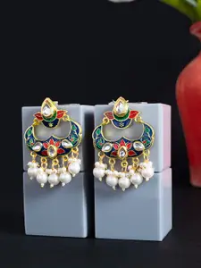 Golden Peacock Navy Blue & Red Classic Studded Drop Earrings