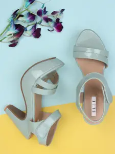 ELLE Green Striped Block Sandals