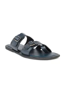 PRIVO by Inc.5 Men Blue Leather Buckle Comfort Sandals