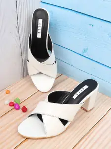 ELLE White Block Sandals 3 Inch Heels