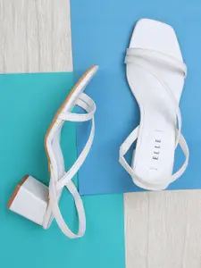 ELLE White Solid Block Heels