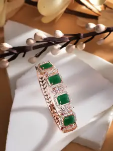 Saraf RS Jewellery Women Gold-Toned & Green Brass American Diamond Handcrafted Rose Gold-Plated Bangle-Style Bracelet
