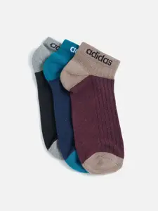 ADIDAS Men Blue & Magenta Colourblocked Pack of 3 Low Cut Socks