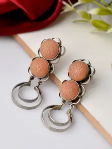 DASTOOR Silver-Toned & Rust Contemporary Drop Earrings