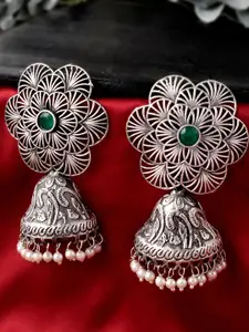 DASTOOR Silver-Toned Contemporary Jhumkas Earrings
