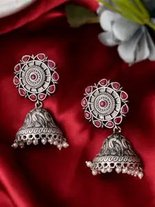 DASTOOR Silver-Toned Contemporary Jhumkas Earrings