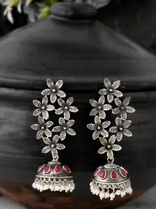 DASTOOR Silver-Toned Contemporary Jhumkas Earrings