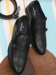 pelle albero Men Black Solid Leather Monk Formal Shoes