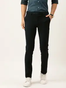 Peter England Men Black Textured Slim Fit Trousers