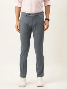 Peter England Men Grey Textured Slim Fit Trousers
