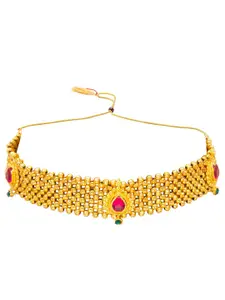 Shining Jewel - By Shivansh Gold-Toned & Pink Brass Gold-Plated Antique Necklace