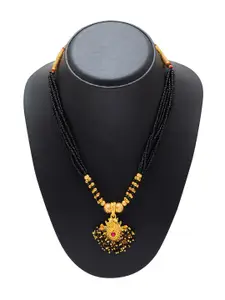 Shining Jewel - By Shivansh Gold-Toned & Black Brass Gold-Plated Necklace