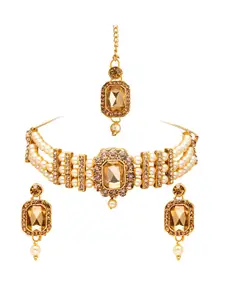 Shining Jewel - By Shivansh Gold-Plated & Beige Brass Necklace