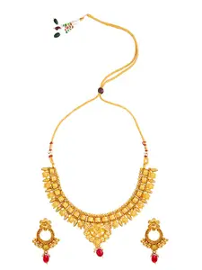Shining Jewel - By Shivansh Gold-Toned & Red Brass Gold-Plated Necklace