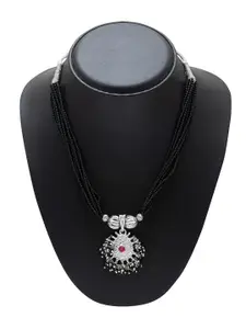 Shining Jewel - By Shivansh Silver-Toned & Black Layered Necklace