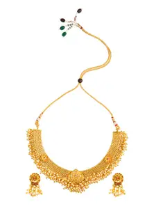 Shining Jewel - By Shivansh Gold-Toned & White Brass Gold-Plated Antique Necklace