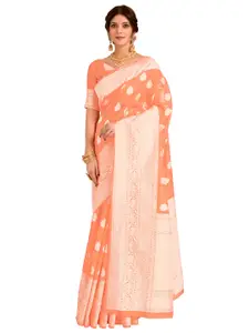 SARIYA Peach Ethnic Motifs Zari Silk Blend Banarasi Saree