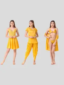 Romaisa Women Yellow Pack of 3 Night suits