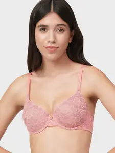 Amante Pink Floral Bra Underwired Lightly Padded