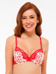 Amante Red & White Floral Bra Underwired Lightly Padded