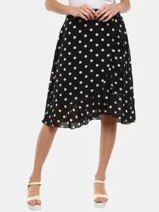 V-Mart Women Black & White Polka Dot Printed A-Line Midi Skirts