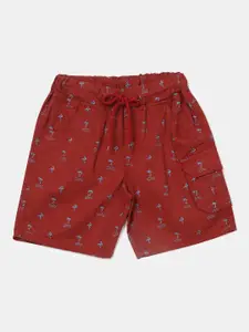 V-Mart Boys Maroon Printed Outdoor Shorts