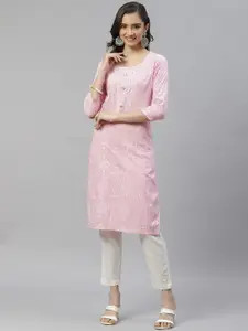 HIGHLIGHT FASHION EXPORT Women Pink Bandhani Printed Cotton Gotta Patti Kurta