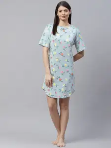 Marks & Spencer Blue Pure Cotton Conversational Printed Nightdress