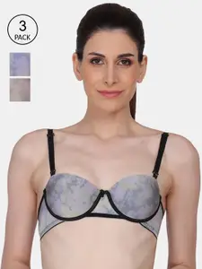 Amour Secret Women Black & Blue Pack Of 3 Abstract Bra Underwired Lightly Padded