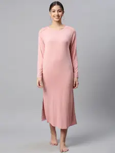 Marks & Spencer Pink Solid Side Slits Midi Nightdress