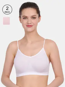 Amour Secret Women White & Pink Set Of 2 Solid Non Padded Bra