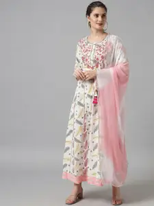 Meeranshi White & Pink Floral Maxi Dress And With Dupatta
