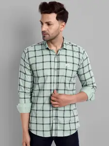 Majestic Man Men Green Slim Fit Windowpane Checks Checked 100% Cotton Casual Shirt