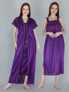 Be You Purple Satin Maxi Nightdress with Robe