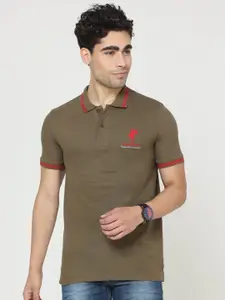 Masculino Latino Men Olive Green Solid Cotton Polo Collar T-shirt
