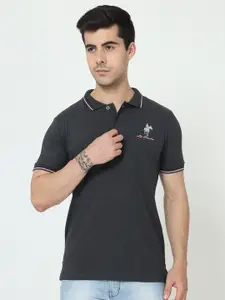 Masculino Latino Men Charcoal Grey Polo Collar T-shirt