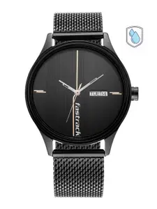 Fastrack Men Black Brass Dial & Black Stainless Steel Straps Analogue Watch 3247NM03