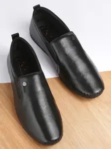 Buckaroo Men Black Textured Genuine Leather Boat Shoes
