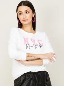 Fame Forever by Lifestyle Women White Printed Cotton Sweatshirt