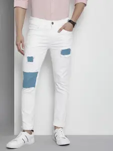 The Indian Garage Co Men White Slim Fit Applique Stretchable Jeans