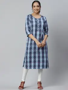 AURELIA Women Blue Checked Regular Kurta