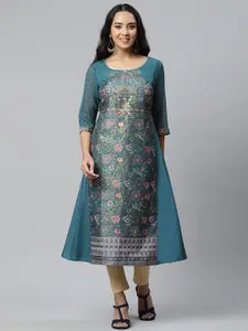 AURELIA Women Blue Floral Woven Design Kurta