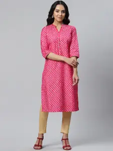 AURELIA Women Pink Printed Floral Printed Kurta
